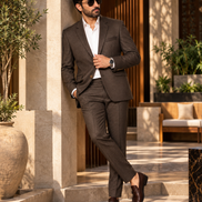 Premium Dark Brown Textured Men’s 2-Piece Suit | Romano