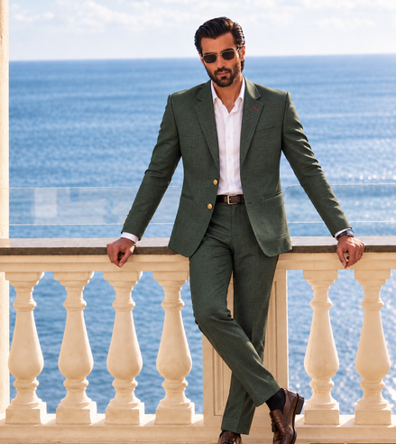 Premium Bottle Green Men’s Suit | Textured 2-Piece Suit – Romano