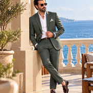 Premium Bottle Green Men’s Suit | Textured 2-Piece Suit – Romano
