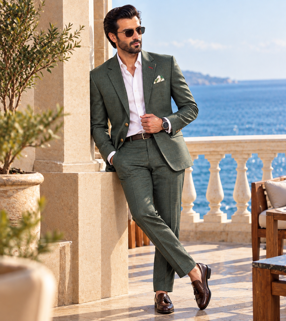 Premium Bottle Green Men’s Suit | Textured 2-Piece Suit – Romano