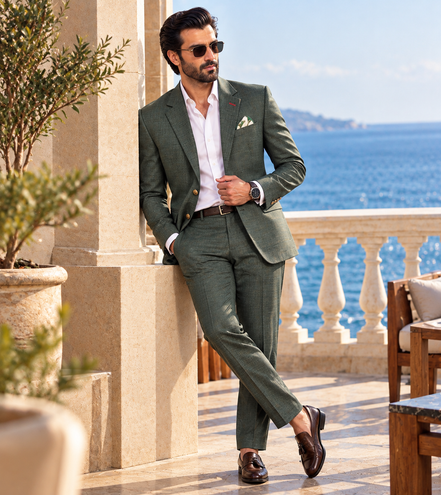 Premium Bottle Green Men’s Suit | Textured 2-Piece Suit – Romano