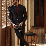 Premium Black Windowpane Check Men’s 2-Piece Suit | Romano