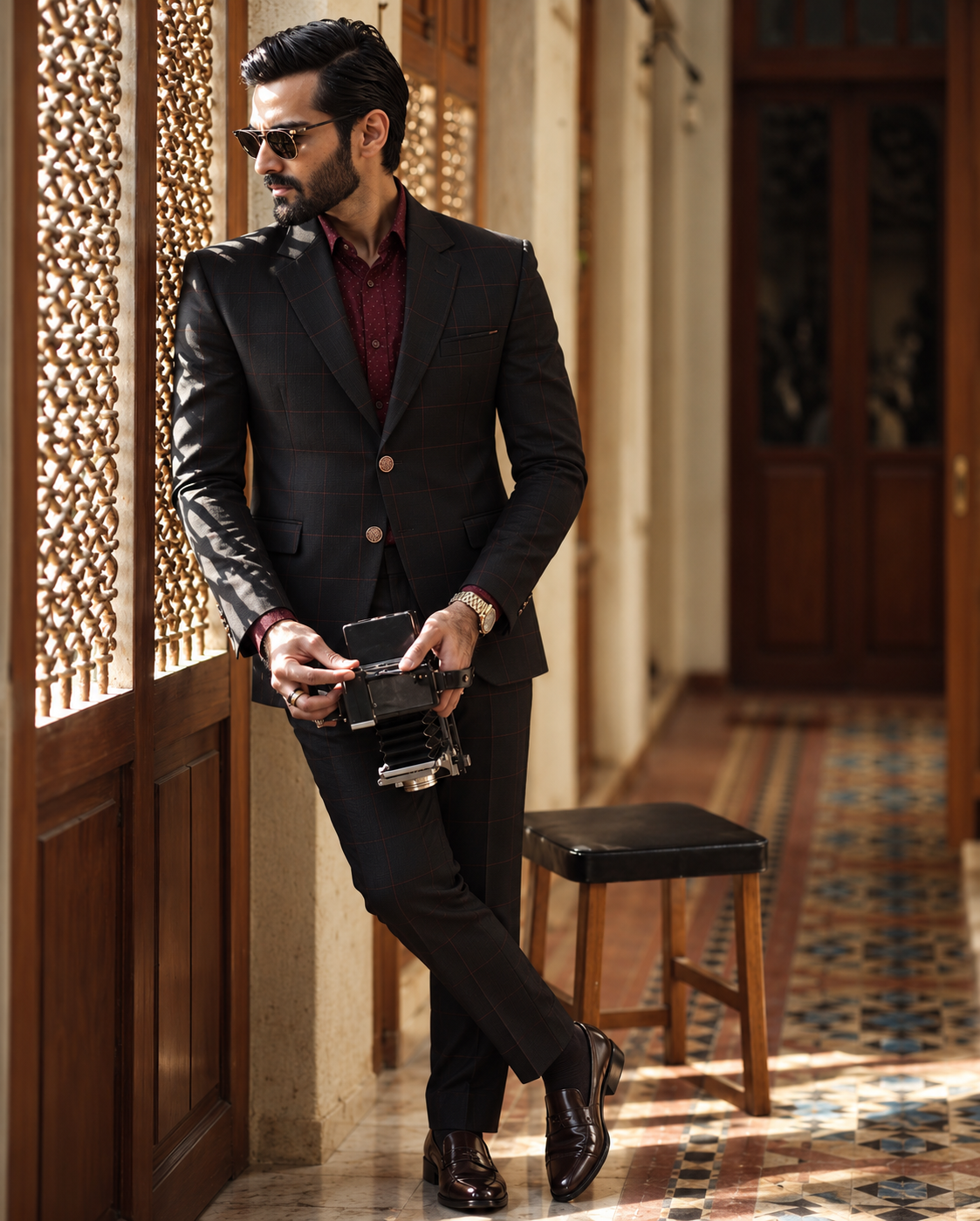 Premium Black Windowpane Check Men’s 2-Piece Suit | Romano