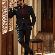 Premium Black Windowpane Check Men’s 2-Piece Suit | Romano