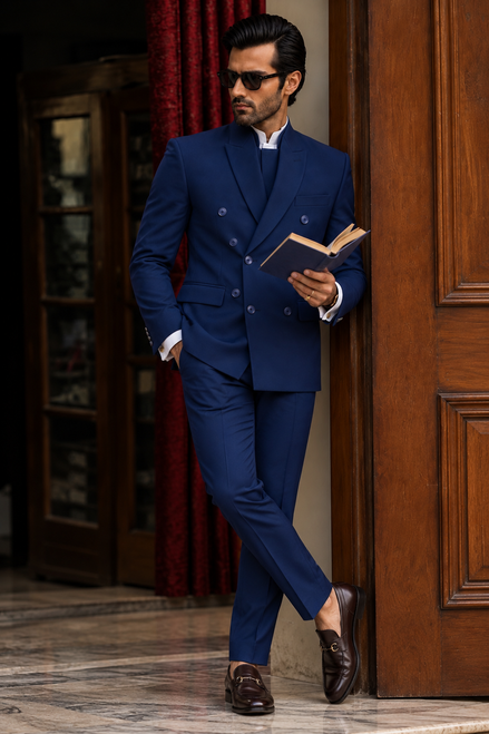 Royal Blue Double-Breasted Prince Suit for Men | Premium Formal Wear