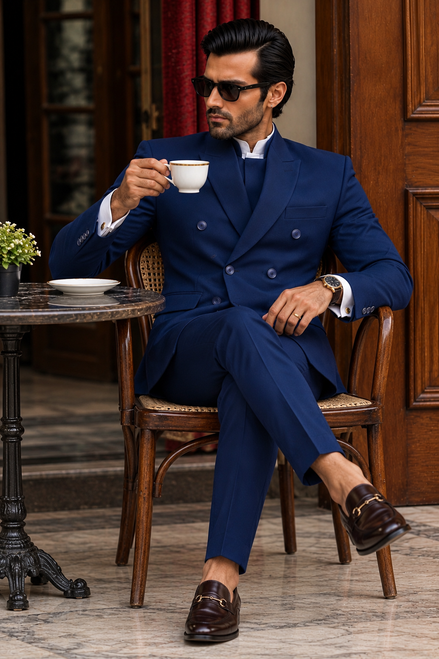 Royal Blue Double-Breasted Prince Suit for Men | Premium Formal Wear