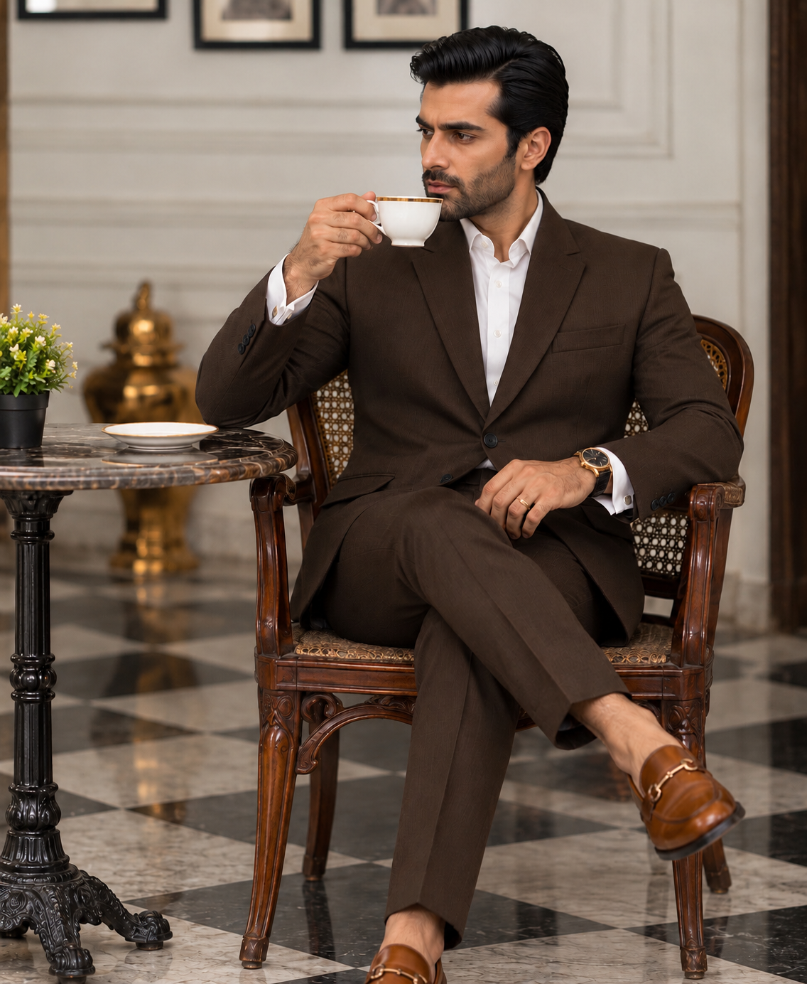 Premium Dark Brown Men’s 2-Piece Suit | Elegant Formal Wear