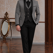 Premium Grey 3-Piece Tuxedo Suit with Black Waistcoat | Romano Menswear