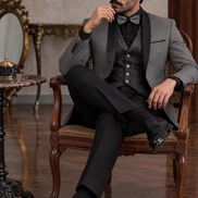 Premium Grey 3-Piece Tuxedo Suit with Black Waistcoat | Romano Menswear