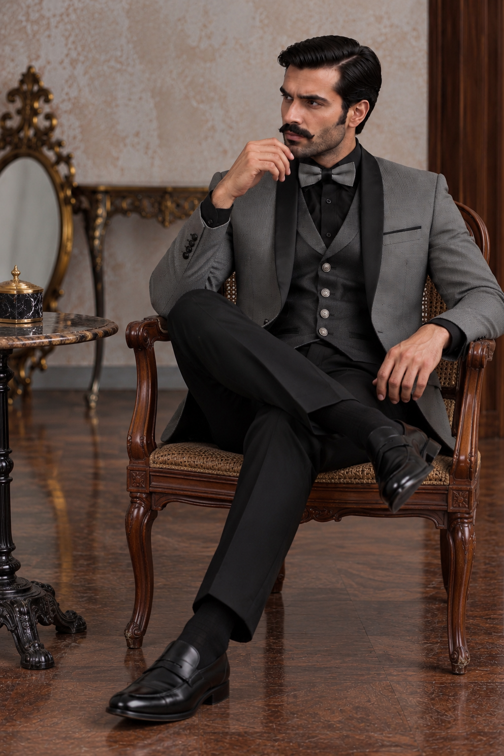 Premium Grey 3-Piece Tuxedo Suit with Black Waistcoat | Romano Menswear