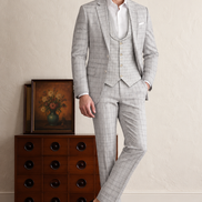 Premium Light Grey Check 3-Piece Suit for Men | Romano