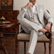 Premium Light Grey Check 3-Piece Suit for Men | Romano