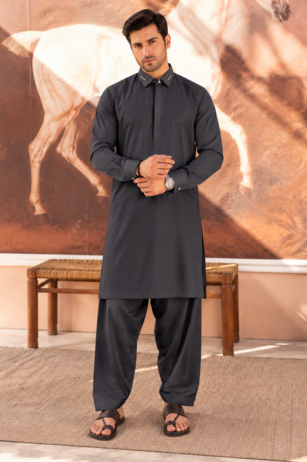 Premium Dark Grey Shalwar Kameez for Men | Elegant Formal Wear