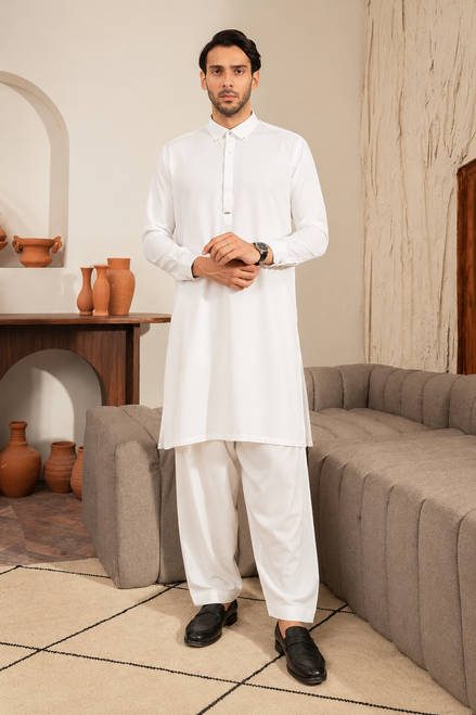 Romano Premium White Shalwar Kameez for Men | Elegant Traditional Wear