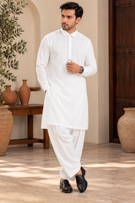 Romano Premium White Shalwar Kameez for Men | Elegant Traditional Wear