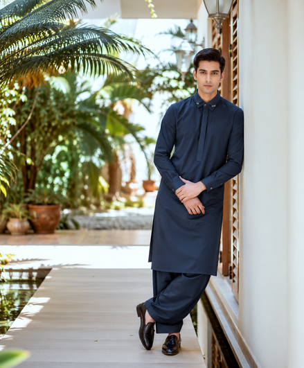 Romano Dark Navy Blue Men’s Shalwar Kameez | Premium Formal Wear