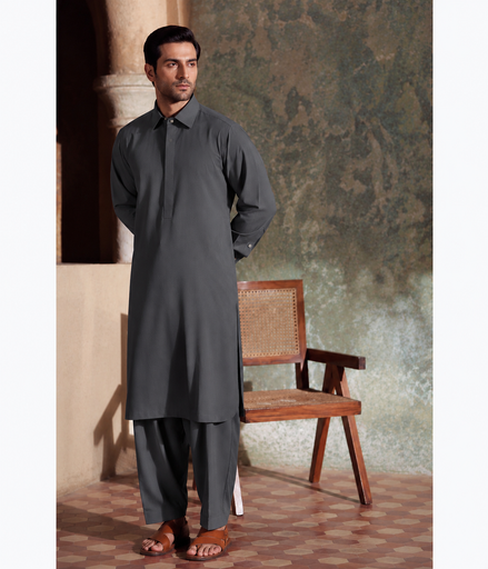 Dark Charcoal Grey Men’s Shalwar Kameez | Premium Formal Wear