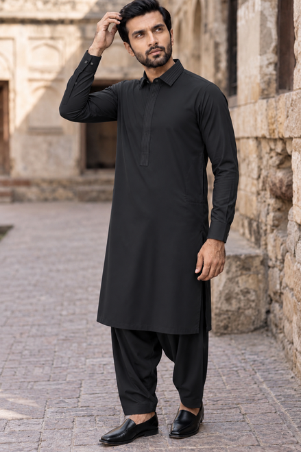Men’s Premium Black Shalwar Kameez | Stylish Formal Wear – Romano