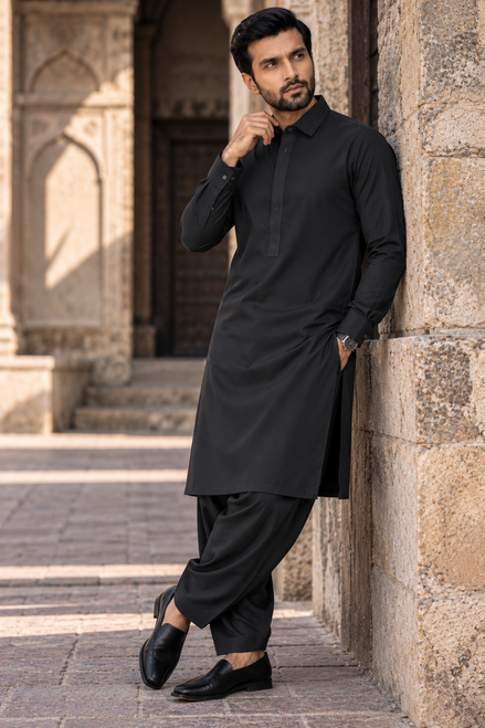 Men’s Premium Black Shalwar Kameez | Stylish Formal Wear – Romano