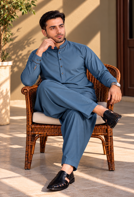 Royal Blue Men’s Shalwar Kameez | Premium Romano Collection
