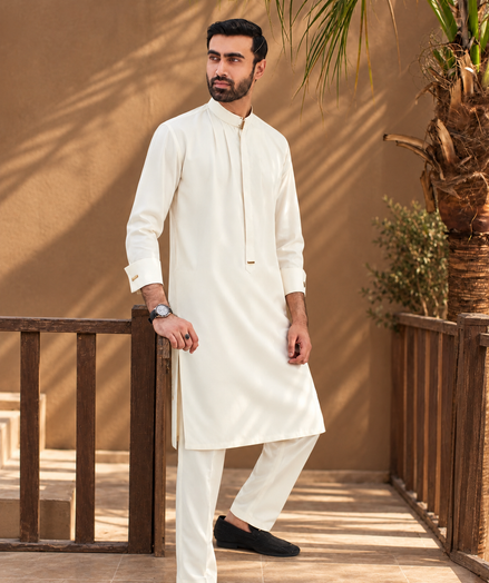 Premium Cream White Shalwar Kameez for Men | Luxury Formal & Festive Wear