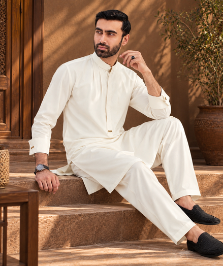 Premium Cream White Shalwar Kameez for Men | Luxury Formal & Festive Wear