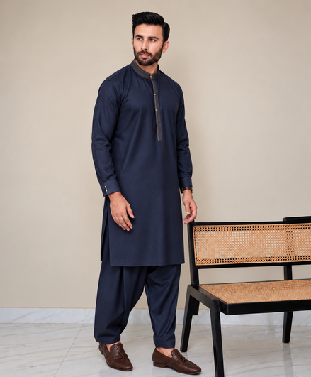 Romano Premium Navy Blue Shalwar Kameez for Men | Luxury Formal Wear