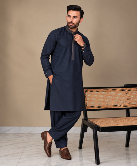 Romano Premium Navy Blue Shalwar Kameez for Men | Luxury Formal Wear