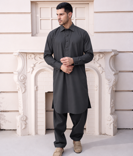 Romano Charcoal Grey Men’s Shalwar Kameez – Premium Elegant Collection