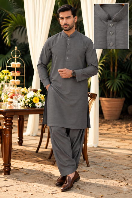 Romano Premium Textured Grey Men’s Shalwar Kameez – Elegant Collection