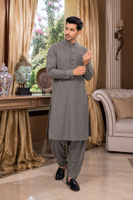 Charcoal Grey Premium Shalwar Kameez for Men | Elegant Formal Wear