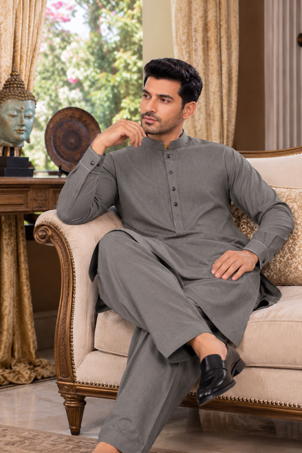 Charcoal Grey Premium Shalwar Kameez for Men | Elegant Formal Wear