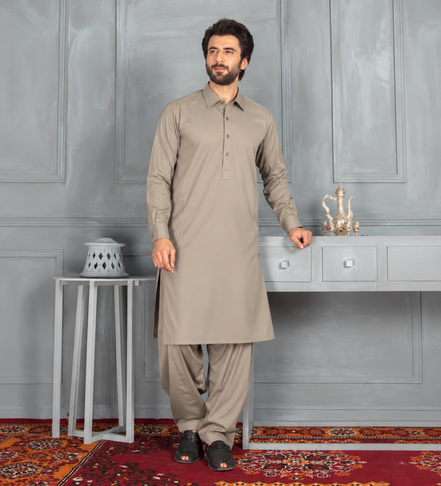 Premium Mehndi Brown Shalwar Kameez for Men | Elegant Classic Style