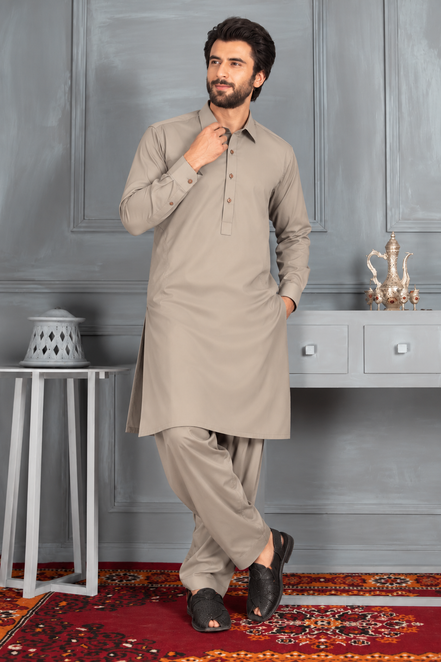 Premium Mehndi Brown Shalwar Kameez for Men | Elegant Classic Style