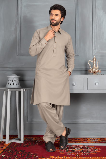 Premium Mehndi Brown Shalwar Kameez for Men | Elegant Classic Style
