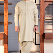 Premium Cream Embroidered Shalwar Kameez for Men | Sherwani Collar Design