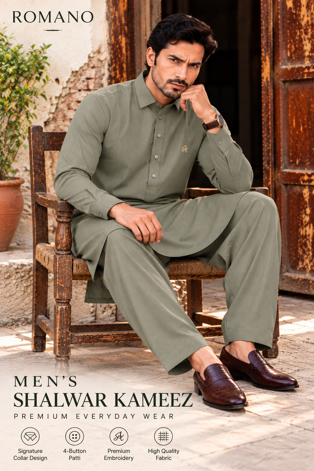 Romano Premium Olive Green Men’s Shalwar Kameez