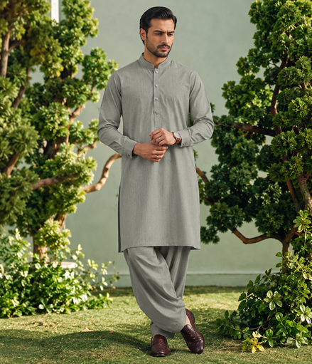 Men’s Sage Green Textured Shalwar Kameez – Premium Traditional Wear