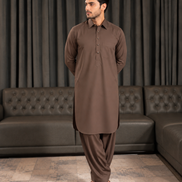 Romano Premium Dark Brown Shalwar Kameez for Men | Stylish Button Patti