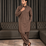 Romano Premium Dark Brown Shalwar Kameez for Men | Stylish Button Patti