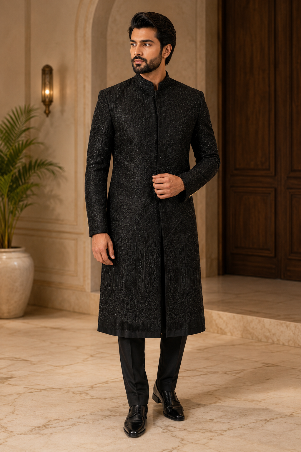 Black Embroidered Sherwani