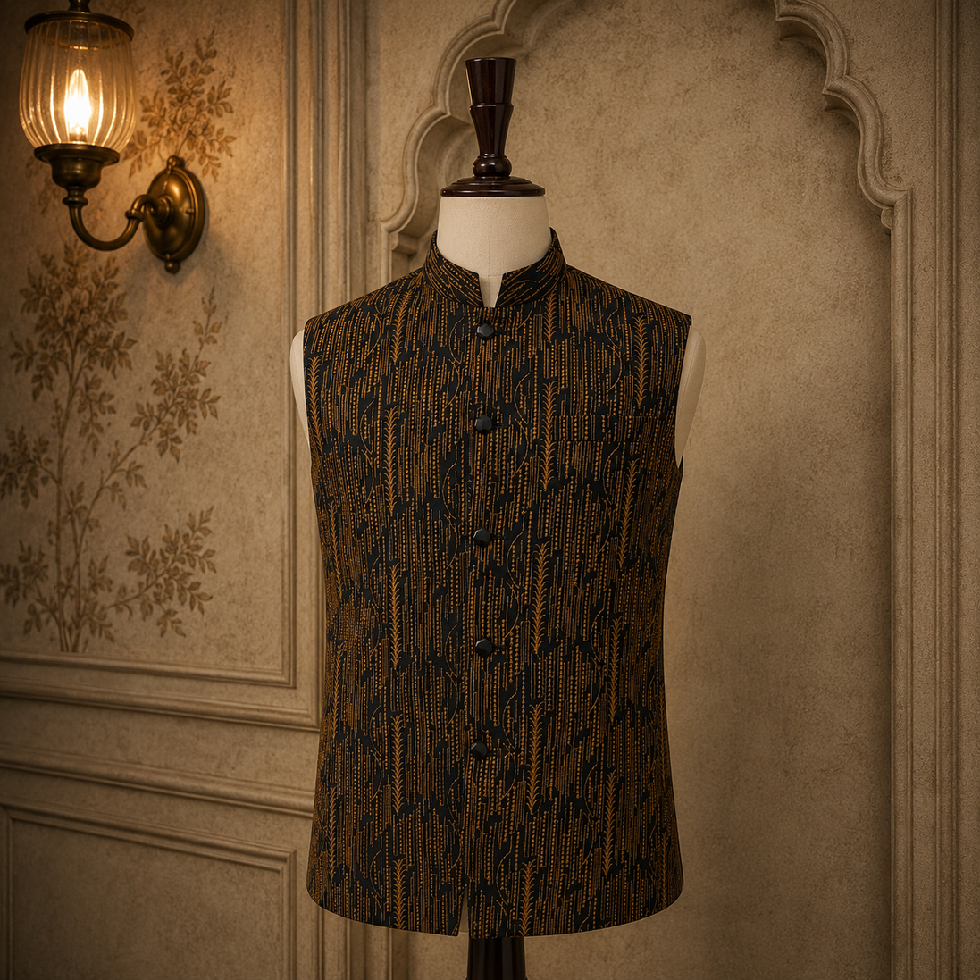 Black With Mustured Embroidery Wasitcoat