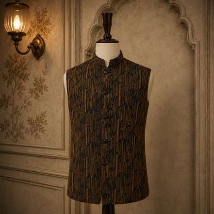 Black With Mustured Embroidery Wasitcoat