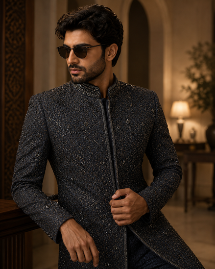 Blue Hand Worked Sherwani