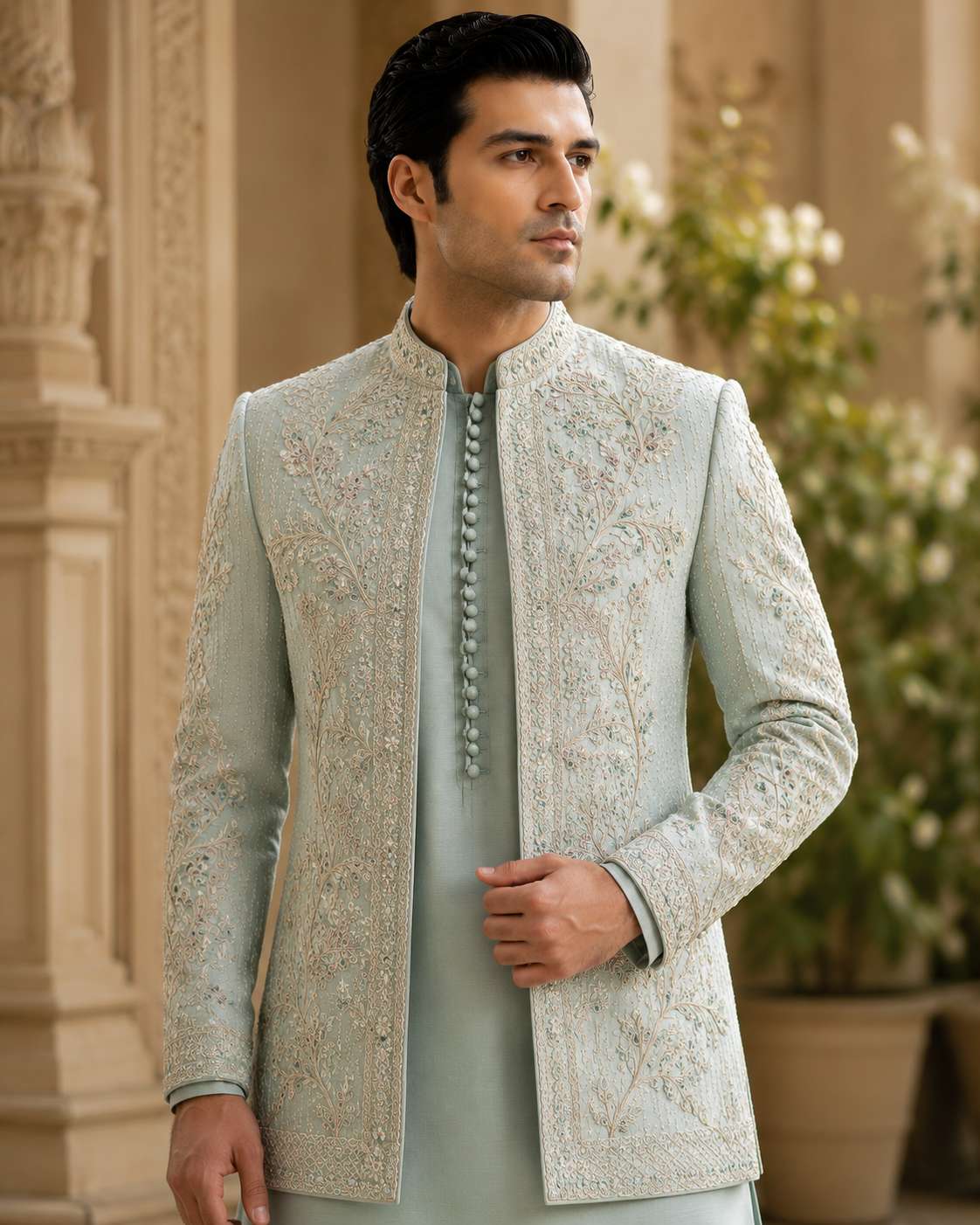 Light Blue Hand Worked Prince Suit